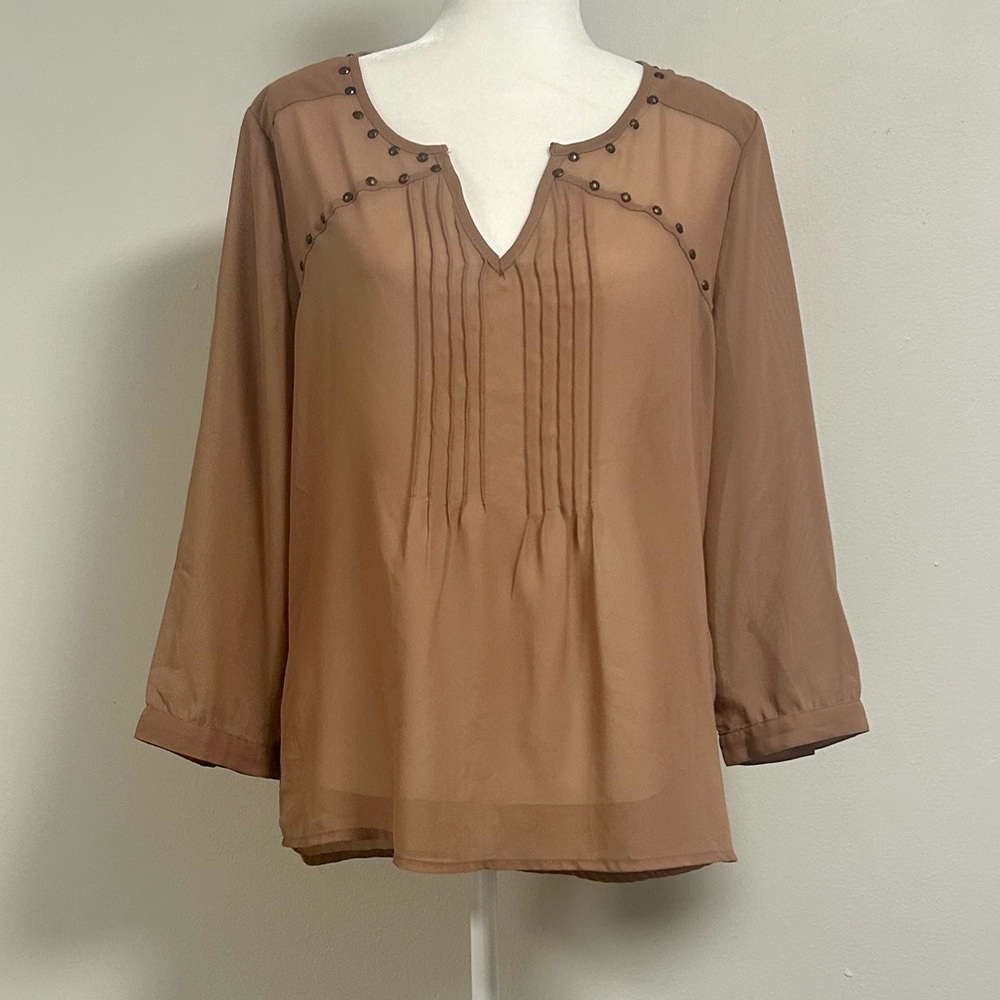 Charlotte Russe Blouse | Size L | Dusty Rose Sheer with Bronze Detail